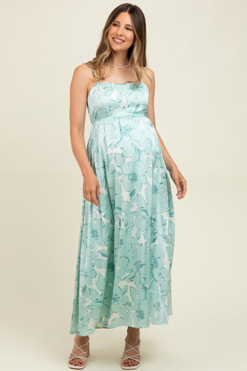 Sage Floral Sleeveless Maternity Maxi Dress
