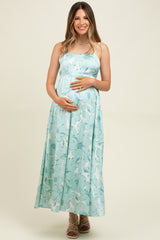 Sage Floral Sleeveless Maternity Maxi Dress