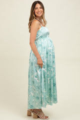 Sage Floral Sleeveless Maternity Maxi Dress