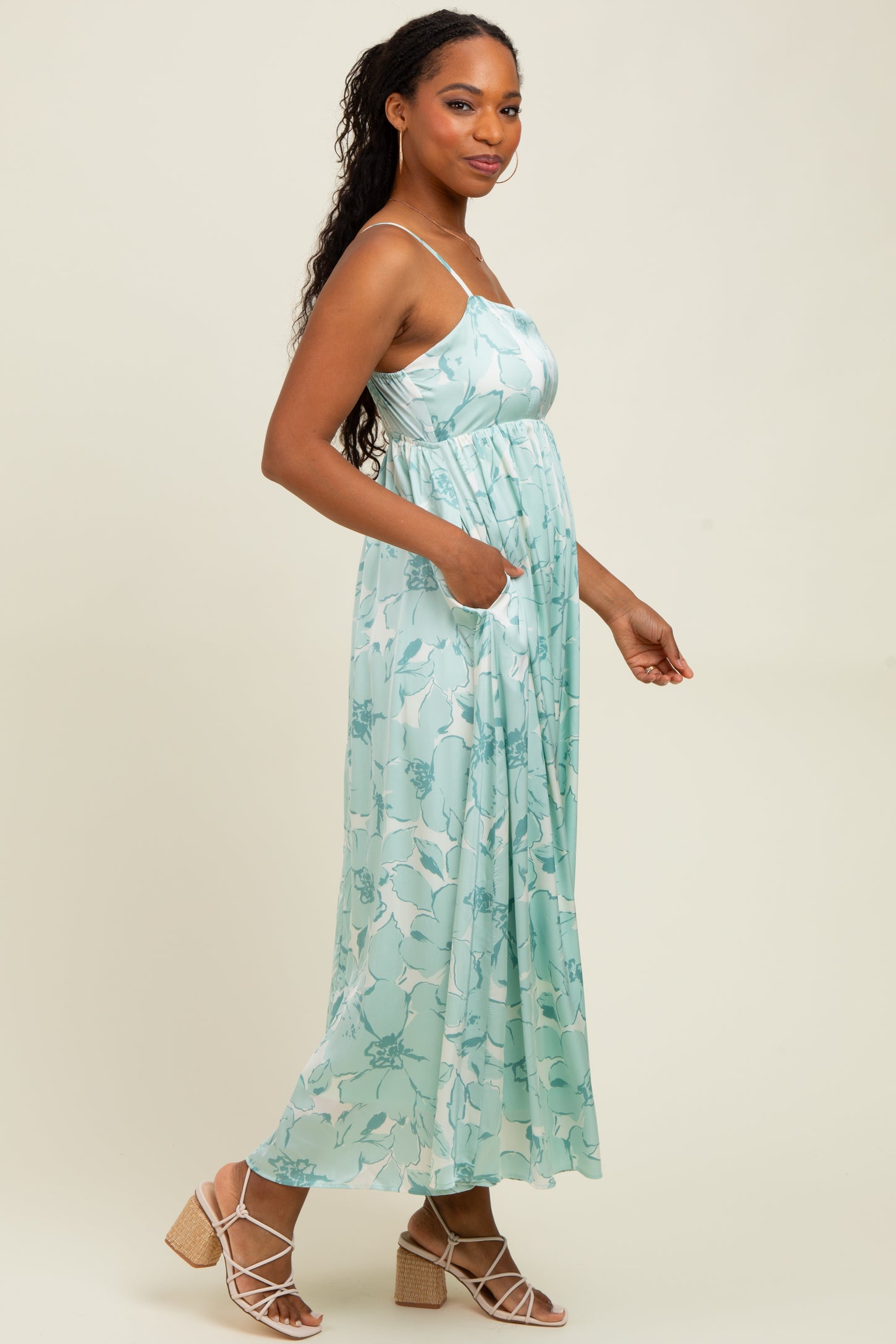 Sage Floral Sleeveless Maxi Dress