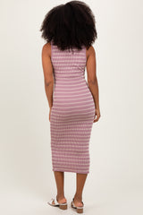 Mauve Stripe Ribbed Sleeveless V Neck Maxi Dress