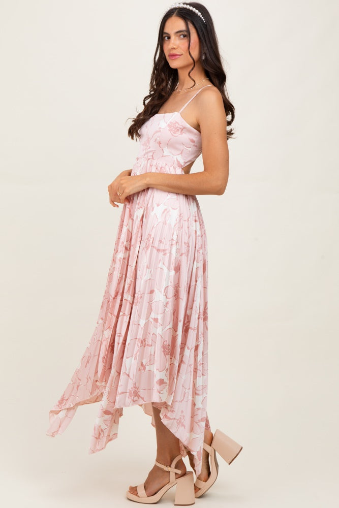Light Floral Woven Pleat Skirt Maxi Dress