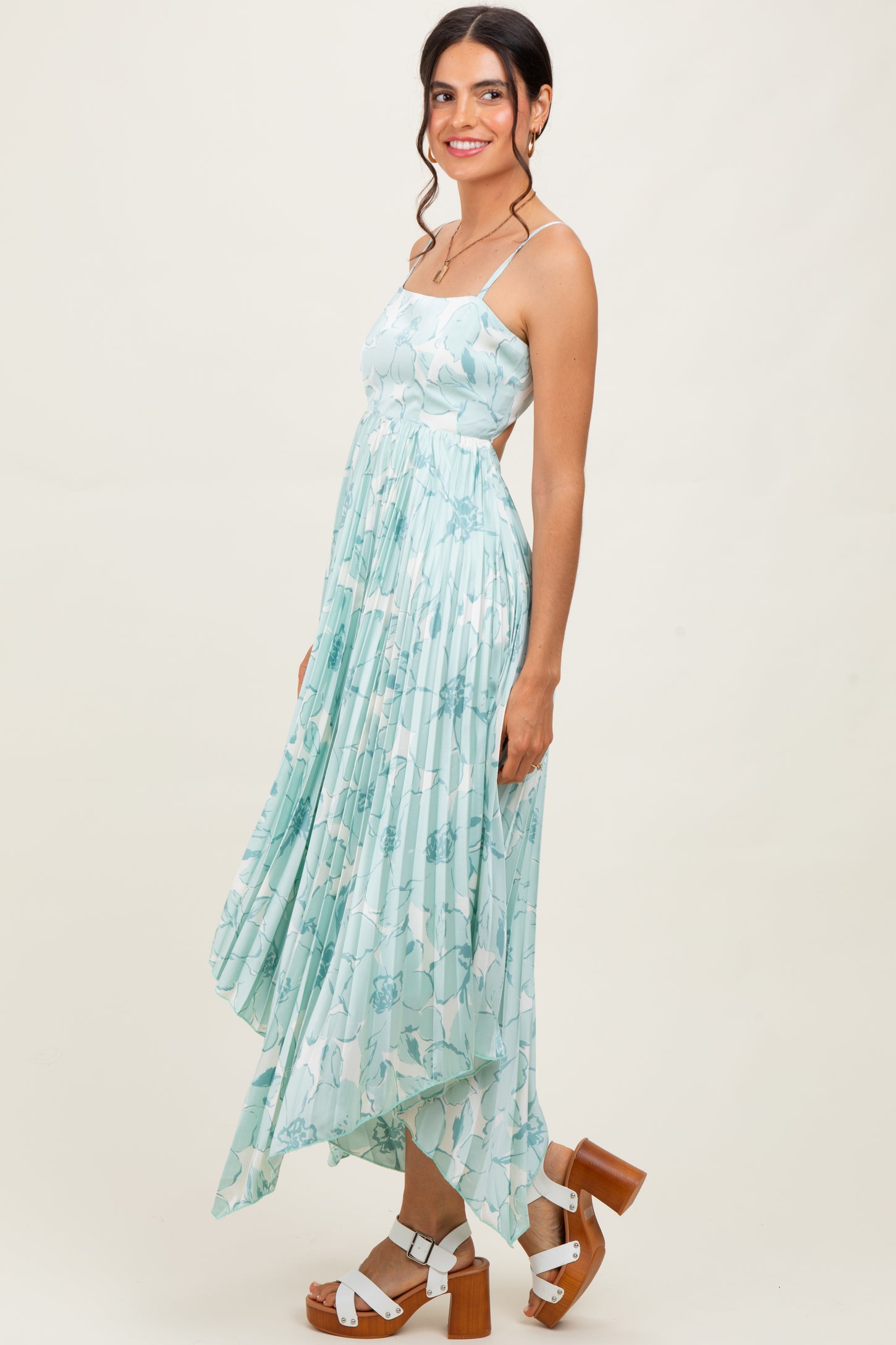 Sage Floral Woven Pleat Skirt Maternity Maxi Dress