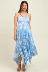 Blue Floral Woven Pleat Skirt Maternity Maxi Dress