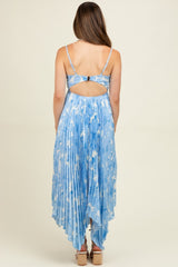 Blue Floral Woven Pleat Skirt Maternity Maxi Dress