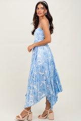 Blue Floral Woven Pleat Skirt Maternity Maxi Dress