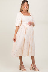 Cream Floral Maternity Midi Dress