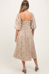 Taupe Floral Maternity Midi Dress