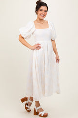 White Textured Midi Dress