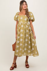 Olive Textured Maternity Midi Dress