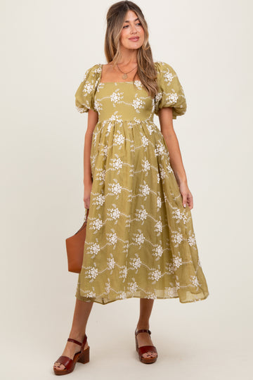 Olive Textured Maternity Midi Dress