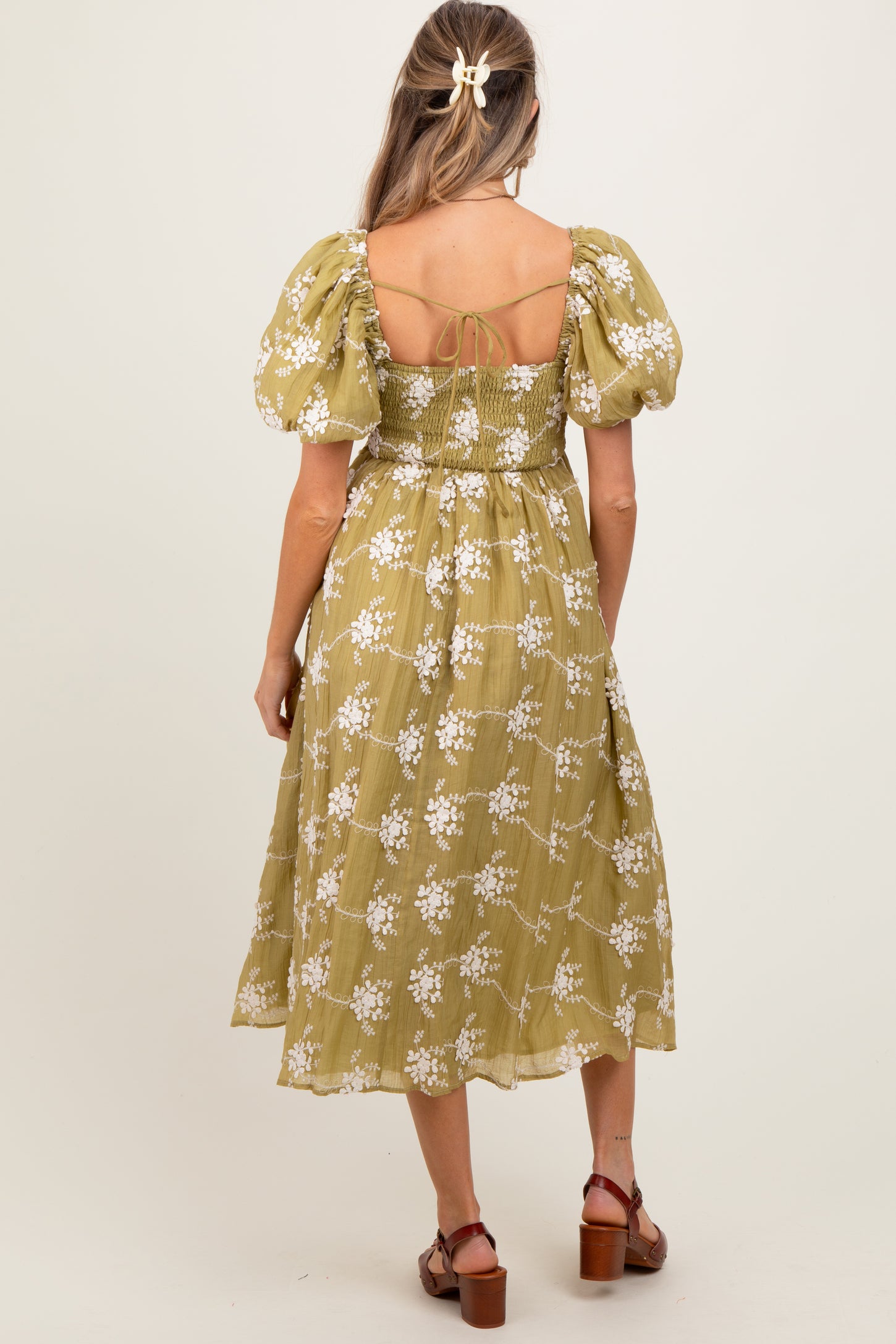 Olive Textured Maternity Midi Dress