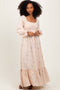 Cream Long Sleeve Floral Accent Dress