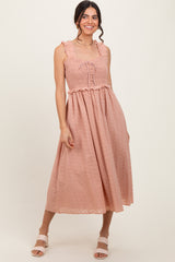 Peach Eyelet Sleeveless Midi Dress