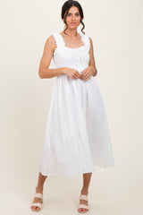 White Eyelet Sleeveless Midi Dress