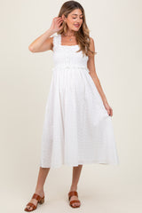White Eyelet Sleeveless Maternity Midi Dress