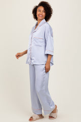 Light Blue Satin Contrast Trim Pajama Pant Set
