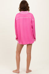 Fuchsia Satin Contrast Stripe Pajama Short Set
