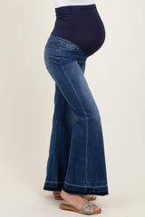 Navy Blue Distressed Release Hem Flare Maternity Jeans