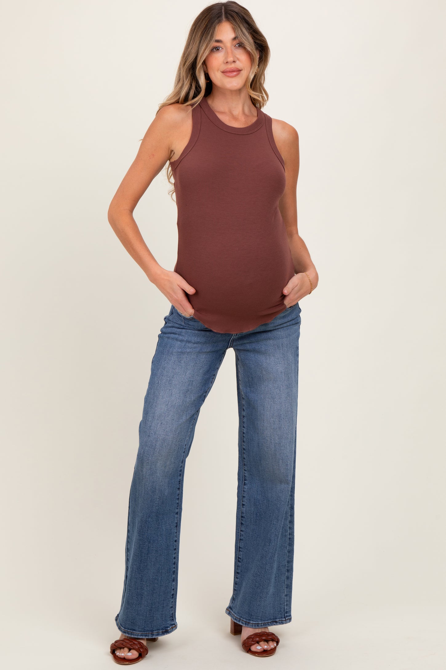 Medium Classic Wash Wide Leg Maternity Jeans