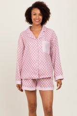 Mauve Checkered Print Pajama Shorts Set