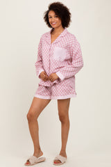 Mauve Checkered Print Pajama Shorts Set