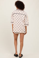 Cream Bow Print Gingham Pajama Short Set
