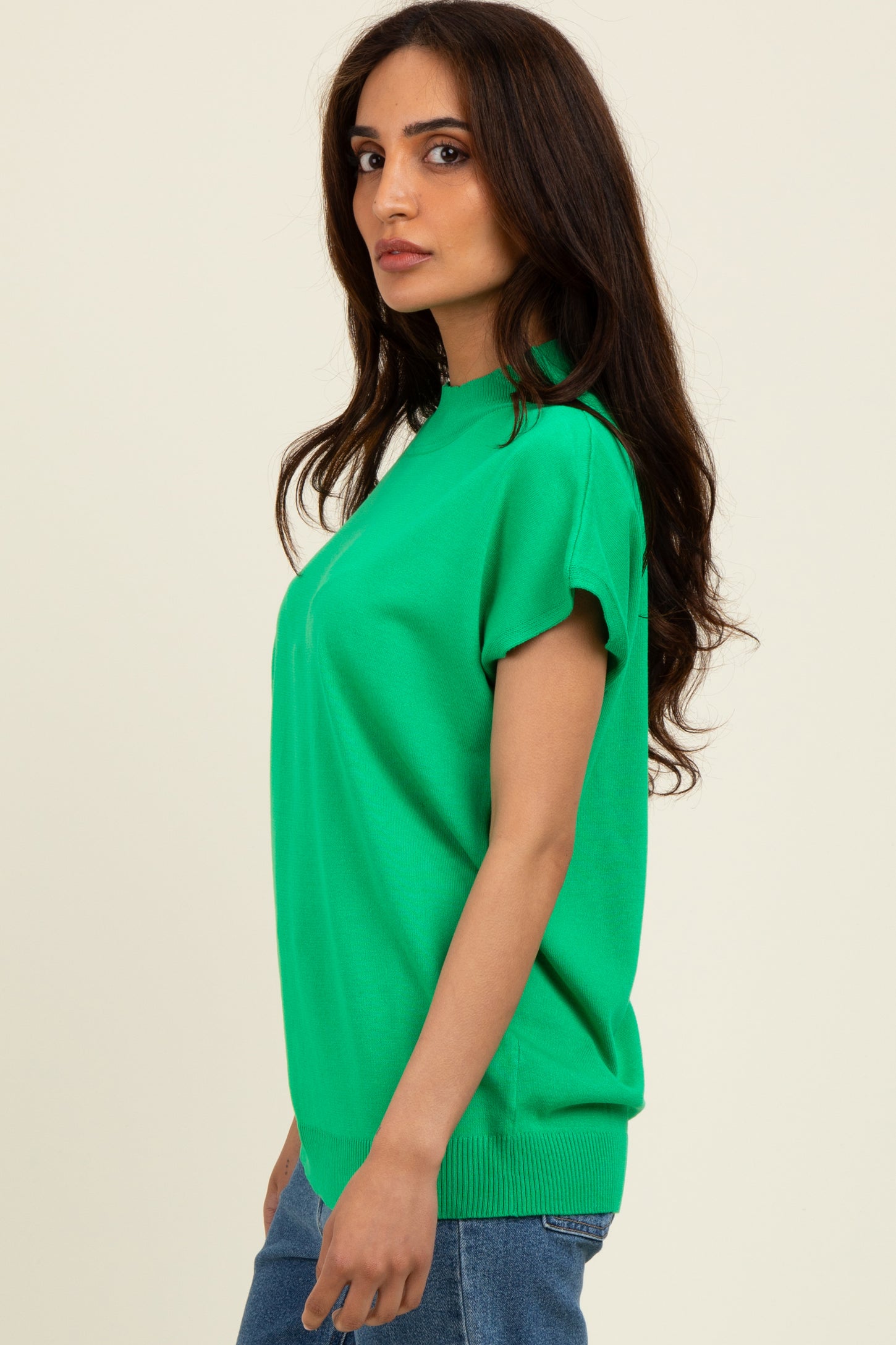 Green Mock Neck Knit Top