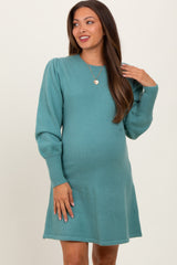 Light Olive Knit Bubble Sleeve Maternity Mini Dress
