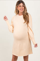 Cream Knit Bubble Sleeve Maternity Mini Dress