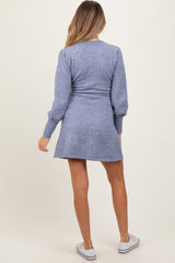 Light Blue Knit Bubble Sleeve Maternity Mini Dress