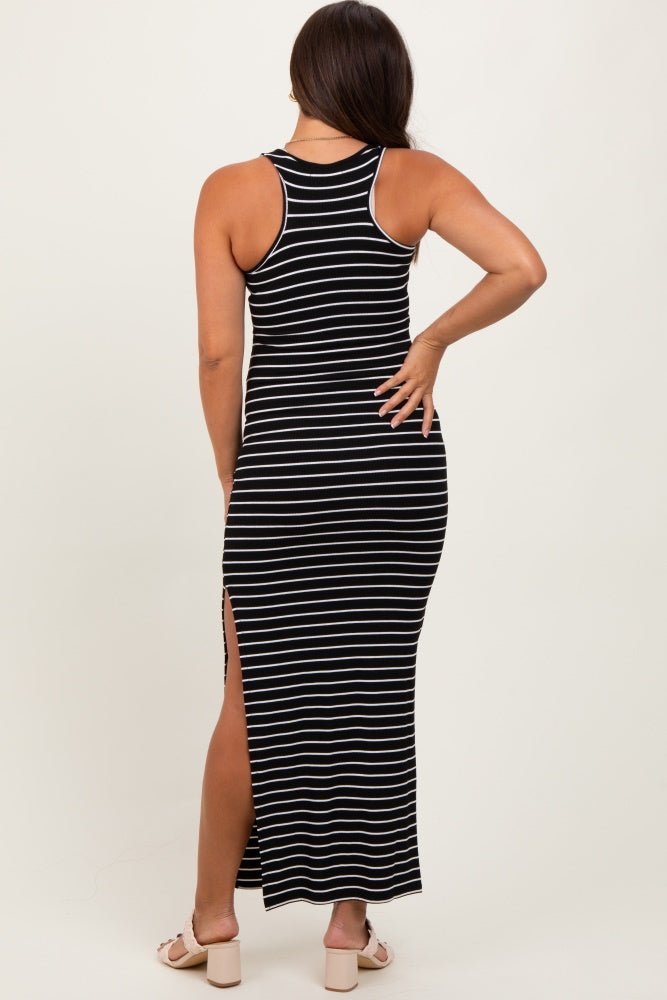 Black Ivory Striped Side Slit Maternity Maxi Dress