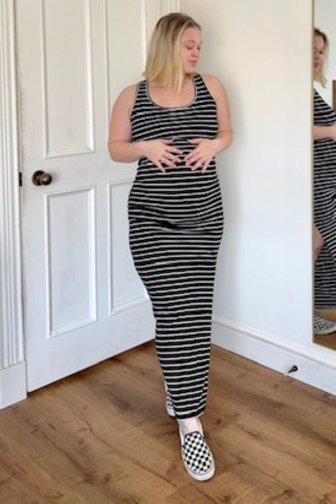 Black Ivory Striped Side Slit Maternity Maxi Dress