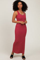Red Black Striped Side Slit Maxi Dress