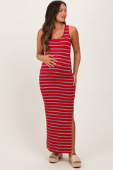 Red Black Striped Side Slit Maternity Maxi Dress