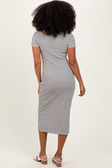 White Black Basic Stripe Rib Short Sleeve Dress