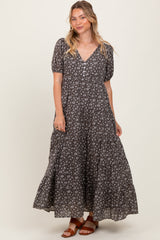 Grey Tiered Floral Maxi Dress