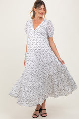 Ivory Tiered Floral Maternity Maxi Dress