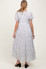 Ivory Tiered Floral Maternity Maxi Dress