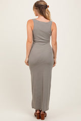 Olive Striped Button Front Sleeveless Maxi Dress