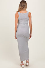 Ivory Striped Button Front Sleeveless Maternity Maxi Dress