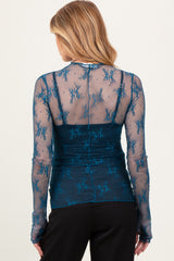 Teal Mesh Lace High Neck Long Sleeve Maternity Top