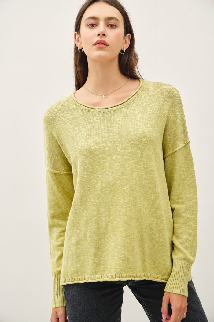 Lime Heather Unfinished Hem Sweater
