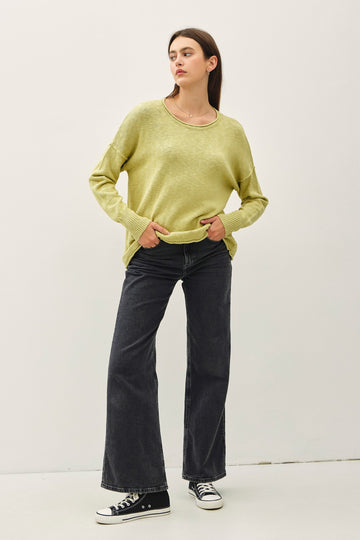 Lime Heather Unfinished Hem Sweater