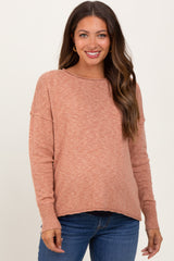 Peach Heather Unfinished Hem Maternity Sweater