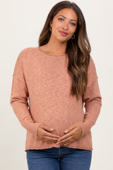Peach Heather Unfinished Hem Maternity Sweater