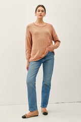 Peach Heather Unfinished Hem Sweater