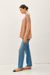 Peach Heather Unfinished Hem Sweater