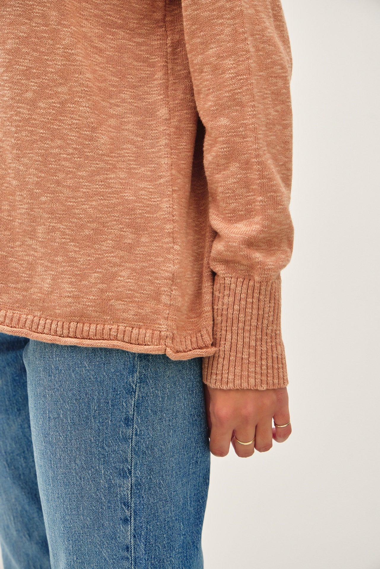 Peach Heather Unfinished Hem Sweater