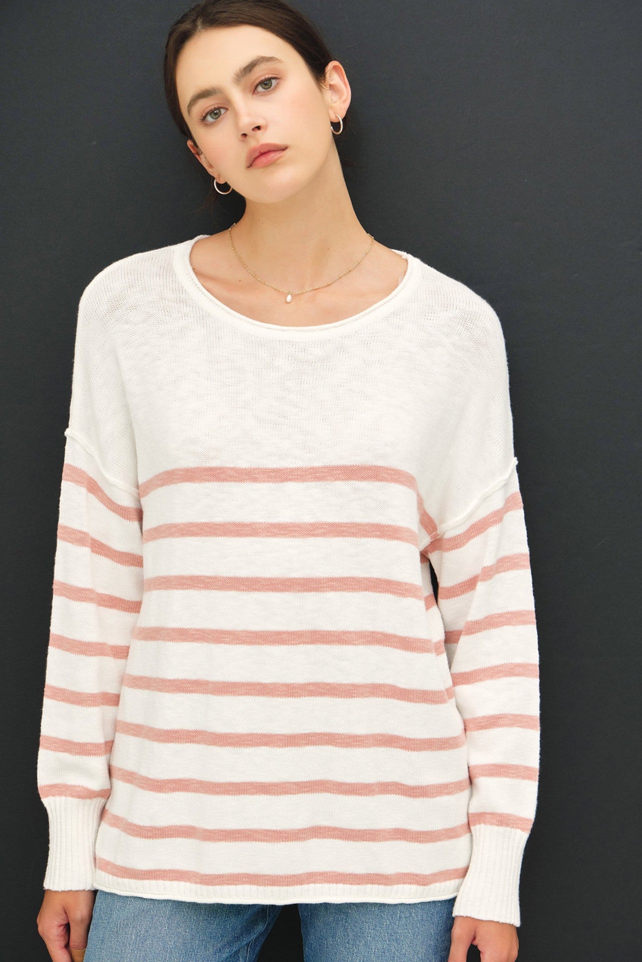 Peach Striped Cuff Maternity Sweater